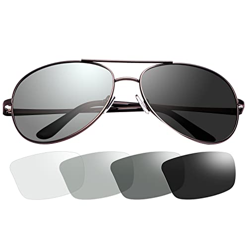 YIMI Herren Photochromatisch Sportbrille Polarisiert Rechteckig Sonnenbrille Al-Mg Metallrahmen Fahrer Anti Reflexbeschichtung 100% UVA UVB Schutz für Golf, Angeln, Autofahren, Outdoor von YIMI