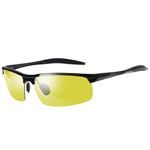 YIMI Herren Photochromatisch Sportbrille Polarisiert Rechteckig Sonnenbrille Al-Mg Metallrahmen Fahrer Anti Reflexbeschichtung 100% UVA UVB Schutz für Golf Angeln Autofahren (8177-yellow) von YIMI