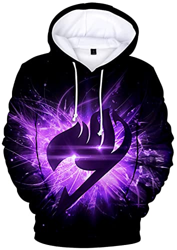 YIMIAO 3D Digitaldruck Printed Jungen Mädchen Anime Fairy Tail Natsu Pullover Freizeit Hoodie Lucy Kapuzenpullover(L) von YIMIAO