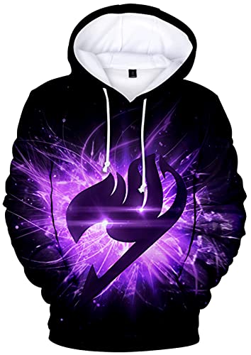 YIMIAO 3D Digitaldruck Printed Jungen Mädchen Anime Fairy Tail Natsu Pullover Freizeit Hoodie Lucy Kapuzenpullover(M) von YIMIAO