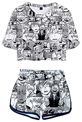 YIMIAO 3D Drucken Damen T-Shirt Shorts Casual Set Anime My Hero Academia Cosplay T Shirts und Shorts Mädchen 2 Stück Outfits Sommer Kurzarmshorts(L) von YIMIAO