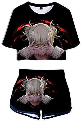 YIMIAO 3D Drucken Damen T-Shirt Shorts Casual Set Anime My Hero Academia Cosplay T Shirts und Shorts Mädchen 2 Stück Outfits Sommer Kurzarmshorts(M) von YIMIAO