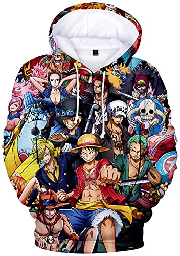 YIMIAO 3D Printed One Piece Pullover Freizeit Anime Luffy Ace Hoodie Kapuzenpullover Herren Jungen(3XL) von YIMIAO