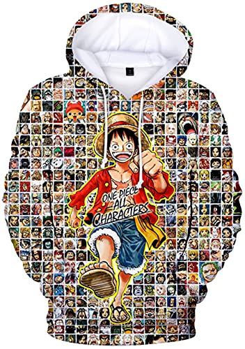 YIMIAO 3D Printed One Piece Pullover Freizeit Anime Luffy Ace Hoodie Kapuzenpullover Herren Jungen(4XL) von YIMIAO