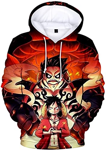 YIMIAO 3D Printed One Piece Pullover Freizeit Anime Luffy Ace Hoodie Kapuzenpullover Herren Jungen(4XL) von YIMIAO