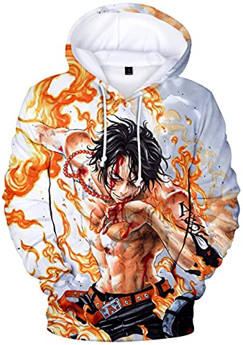 YIMIAO 3D Printed One Piece Pullover Freizeit Anime Luffy Ace Hoodie Kapuzenpullover Herren Jungen(4XL) von YIMIAO