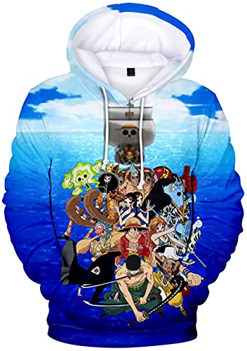 YIMIAO 3D Printed One Piece Pullover Freizeit Anime Luffy Ace Hoodie Kapuzenpullover Herren Jungen(4XL) von YIMIAO