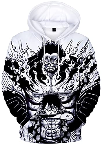 YIMIAO 3D Printed One Piece Pullover Freizeit Anime Luffy Ace Hoodie Kapuzenpullover Herren Jungen(4XL) von YIMIAO