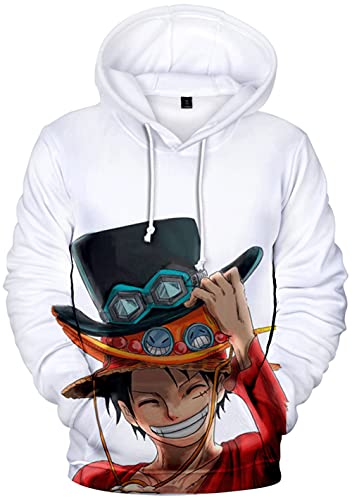 YIMIAO 3D Printed One Piece Pullover Freizeit Anime Luffy Ace Hoodie Kapuzenpullover Herren Jungen(L) von YIMIAO