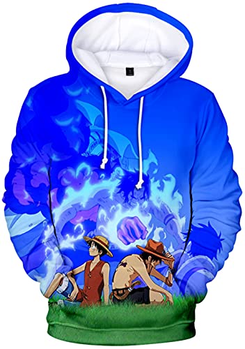 YIMIAO 3D Printed One Piece Pullover Freizeit Anime Luffy Ace Hoodie Kapuzenpullover Herren Jungen(L) von YIMIAO