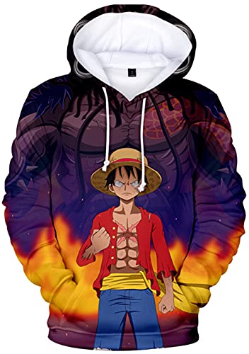 YIMIAO 3D Printed One Piece Pullover Freizeit Anime Luffy Ace Hoodie Kapuzenpullover Herren Jungen(M) von YIMIAO