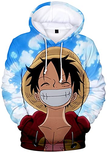 YIMIAO 3D Printed One Piece Pullover Freizeit Anime Luffy Ace Hoodie Kapuzenpullover Herren Jungen(S) von YIMIAO