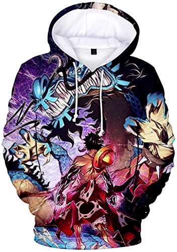 YIMIAO 3D Printed One Piece Pullover Freizeit Anime Luffy Ace Hoodie Kapuzenpullover Herren Jungen(XL) von YIMIAO