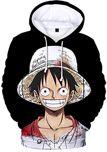 YIMIAO 3D Printed One Piece Pullover Freizeit Anime Luffy Ace Hoodie Kapuzenpullover Herren Jungen(XL) von YIMIAO