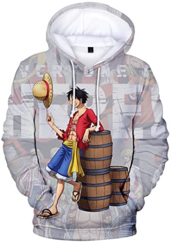 YIMIAO 3D Printed One Piece Pullover Freizeit Anime Luffy Ace Hoodie Kapuzenpullover Herren Jungen(XXL) von YIMIAO