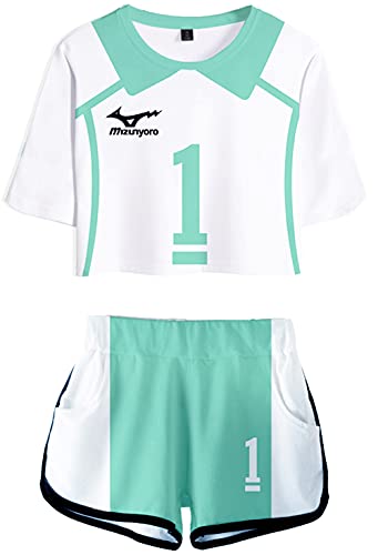 YIMIAO Damen Anime Sets Haikyuu 3D Drucken T-Shirt und Shorts Karasuno Kurzarm Kurze Set Hose Kageyama Cosplay Modisch Sport-Sets(L) von YIMIAO