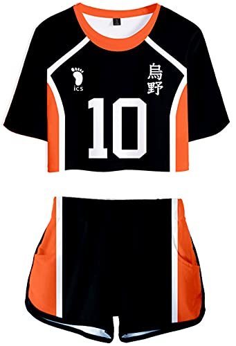 YIMIAO Damen Anime Sets Haikyuu 3D Drucken T-Shirt und Shorts Karasuno Kurzarm Kurze Set Hose Kageyama Cosplay Modisch Sport-Sets(L) von YIMIAO