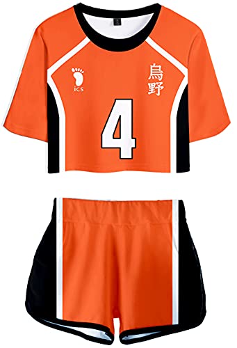 YIMIAO Damen Anime Sets Haikyuu 3D Drucken T-Shirt und Shorts Karasuno Kurzarm Kurze Set Hose Kageyama Cosplay Modisch Sport-Sets(M) von YIMIAO