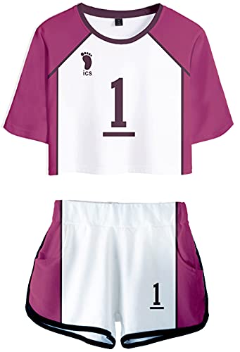 YIMIAO Damen Anime Sets Haikyuu 3D Drucken T-Shirt und Shorts Karasuno Kurzarm Kurze Set Hose Kageyama Cosplay Modisch Sport-Sets(M) von YIMIAO