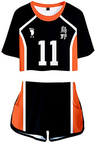 YIMIAO Damen Anime Sets Haikyuu 3D Drucken T-Shirt und Shorts Karasuno Kurzarm Kurze Set Hose Kageyama Cosplay Modisch Sport-Sets(M) von YIMIAO