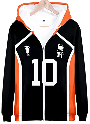 YIMIAO Herren Damen 3D Printed Zip Jacke Haikyuu Anime Jungen Pullover Reißverschluss Hoodie Unisex Karasuno High School Zipper Kapuzenpullover Sweatshirts(3XL) von YIMIAO