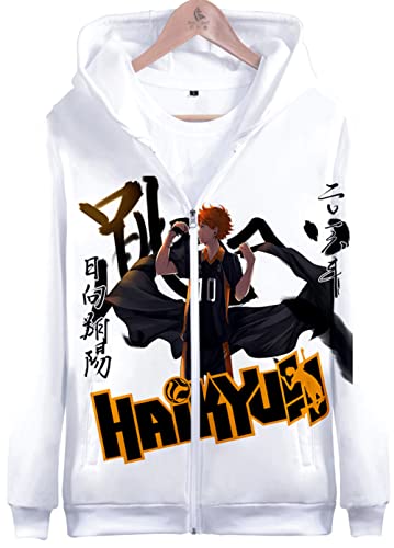 YIMIAO Herren Damen 3D Printed Zip Jacke Haikyuu Anime Jungen Pullover Reißverschluss Hoodie Unisex Karasuno High School Zipper Kapuzenpullover Sweatshirts(4XL) von YIMIAO