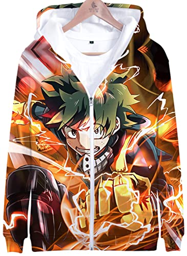 YIMIAO Herren Damen 3D Printed Zip Jacke My Hero Academia Anime Jungen Pullover Reißverschluss Hoodie Unisex Zipper Kapuzenpullover Sweatshirts(4XL) von YIMIAO