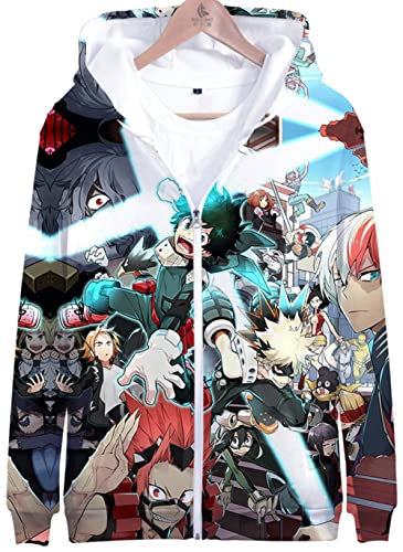 YIMIAO Herren Damen 3D Printed Zip Jacke My Hero Academia Anime Jungen Pullover Reißverschluss Hoodie Unisex Zipper Kapuzenpullover Sweatshirts(L) von YIMIAO