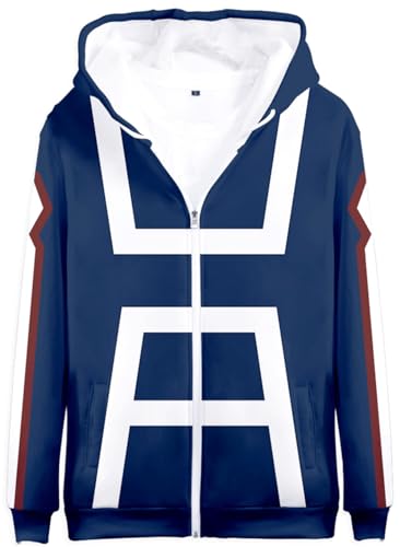 YIMIAO Herren Damen 3D Printed Zip Jacke My Hero Academia Anime Jungen Pullover Reißverschluss Hoodie Unisex Zipper Kapuzenpullover Sweatshirts(L) von YIMIAO