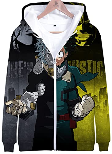 YIMIAO Herren Damen 3D Printed Zip Jacke My Hero Academia Anime Jungen Pullover Reißverschluss Hoodie Unisex Zipper Kapuzenpullover Sweatshirts(S) von YIMIAO