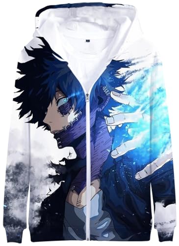 YIMIAO Herren Damen 3D Printed Zip Jacke My Hero Academia Anime Jungen Pullover Reißverschluss Hoodie Unisex Zipper Kapuzenpullover Sweatshirts(XL) von YIMIAO