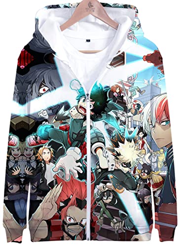 YIMIAO Herren Damen 3D Printed Zip Jacke My Hero Academia Anime Jungen Pullover Reißverschluss Hoodie Unisex Zipper Kapuzenpullover Sweatshirts(XL) von YIMIAO