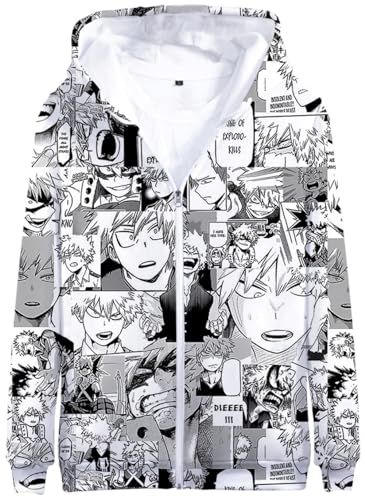 YIMIAO Herren Damen 3D Printed Zip Jacke My Hero Academia Anime Jungen Pullover Reißverschluss Hoodie Unisex Zipper Kapuzenpullover Sweatshirts(XL) von YIMIAO