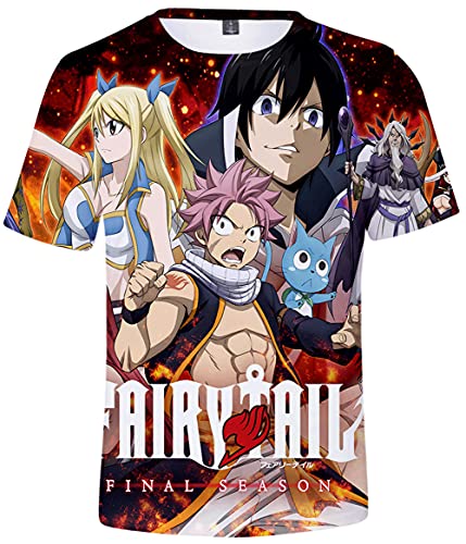 YIMIAO Herren Fairy Tail T-Shirt Unisex Tshirt 3D Drucken Lucy Natsu Cartoon Cosplay Anime Damen Kurzarm(XXL) von YIMIAO