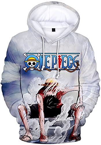 YIMIAO Herren Jungen One Piece Hoodie 3D Unisex Pullover Damen Kapuzenpullover Casual Japanese Anime Ace Luffy Sweatshirt(4XL) von YIMIAO