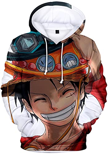 YIMIAO Herren Jungen One Piece Hoodie 3D Unisex Pullover Damen Kapuzenpullover Casual Japanese Anime Ace Luffy Sweatshirt(M) von YIMIAO