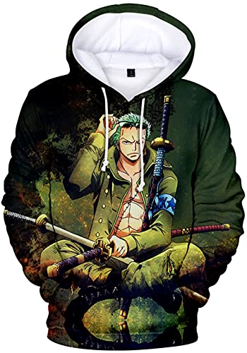 YIMIAO Herren Jungen One Piece Hoodie 3D Unisex Pullover Damen Kapuzenpullover Casual Japanese Anime Ace Luffy Sweatshirt(XS) von YIMIAO