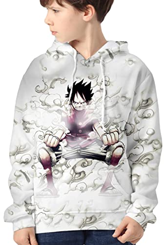 YIMIAO Jungen 3D Printed One Piece Pullover Freizeit Anime Hoodie Luffy Ace Kapuzenpullover （100-160）(140) von YIMIAO