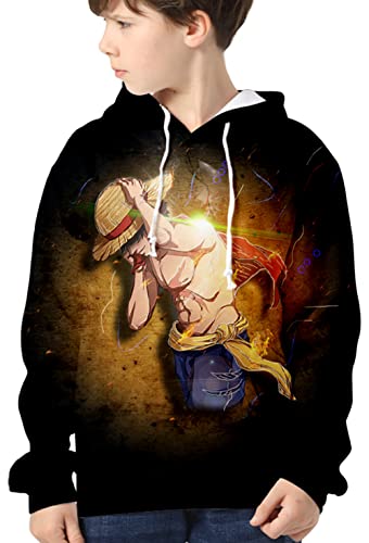 YIMIAO Jungen 3D Printed One Piece Pullover Freizeit Anime Hoodie Luffy Ace Kapuzenpullover （100-160）(140) von YIMIAO