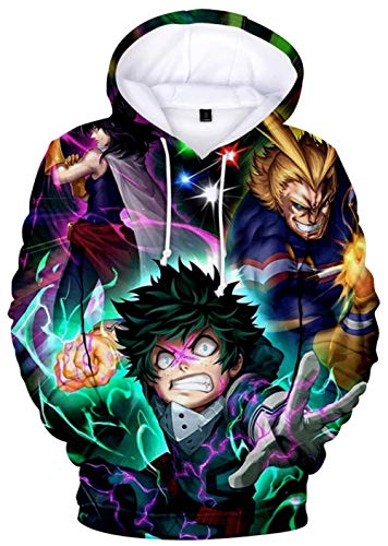 YIMIAO Jungen Mädchen Kapuzenpullover My Hero Academia Anime Hoodie Tasche Anime Fans Cartoons Langarm Cosplay Unisex Sweatshirts(S) von YIMIAO