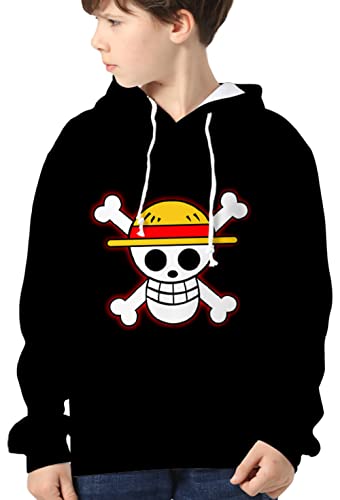 YIMIAO Jungen One Piece Hoodie 3D Unisex Pullover Cartoon Kapuzenpullover Casual Japanese Anime Ace Luffy Sweatshirt（100-160）(130) von YIMIAO