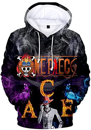 YIMIAO Jungen One Piece Hoodie 3D Unisex Pullover Cartoon Kapuzenpullover Casual Japanese Anime Ace Luffy Sweatshirt（100-160）(130) von YIMIAO