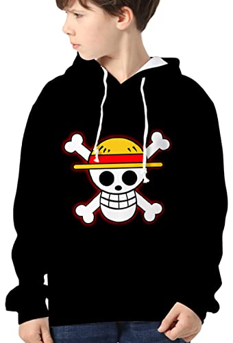 YIMIAO Jungen One Piece Hoodie 3D Unisex Pullover Cartoon Kapuzenpullover Casual Japanese Anime Ace Luffy Sweatshirt（100-160）(140) von YIMIAO