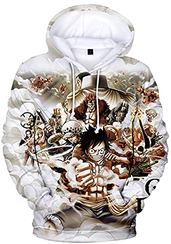 YIMIAO Jungen One Piece Hoodie 3D Unisex Pullover Cartoon Kapuzenpullover Casual Japanese Anime Ace Luffy Sweatshirt（100-160）(140) von YIMIAO