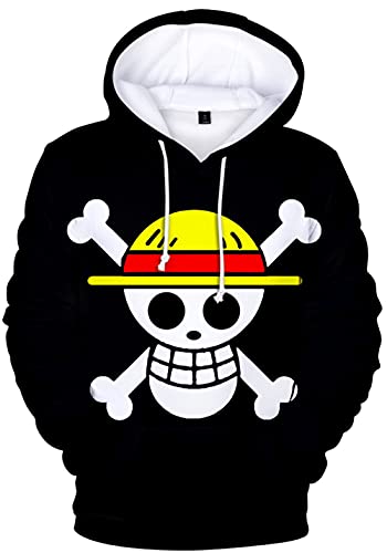 YIMIAO Jungen One Piece Hoodie 3D Unisex Pullover Cartoon Kapuzenpullover Casual Japanese Anime Ace Luffy Sweatshirt（100-160）(160) von YIMIAO