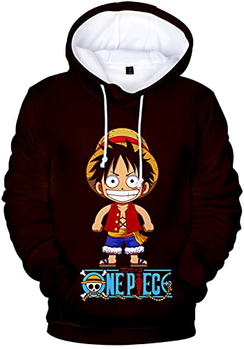 YIMIAO Jungen One Piece Pullover Unisex Hoodie 3D Drucken Cartoon Langarm Luffy Ace Anime Herren Pulli Outwear Kapuzenpullover(3XL) von YIMIAO