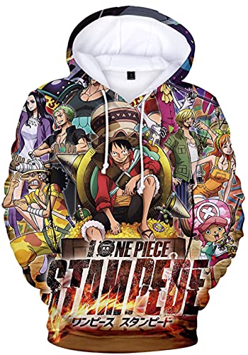 YIMIAO Jungen One Piece Pullover Unisex Hoodie 3D Drucken Cartoon Langarm Luffy Ace Anime Herren Pulli Outwear Kapuzenpullover(L) von YIMIAO