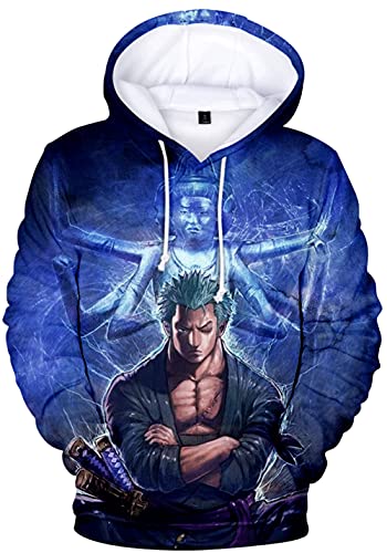 YIMIAO Jungen One Piece Pullover Unisex Hoodie 3D Drucken Cartoon Langarm Luffy Ace Anime Herren Pulli Outwear Kapuzenpullover(L) von YIMIAO