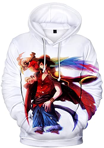 YIMIAO Jungen One Piece Pullover Unisex Hoodie 3D Drucken Cartoon Langarm Luffy Ace Anime Herren Pulli Outwear Kapuzenpullover(L) von YIMIAO