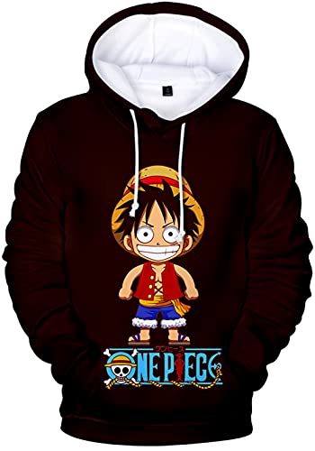 YIMIAO Jungen One Piece Pullover Unisex Hoodie 3D Drucken Cartoon Langarm Luffy Ace Anime Herren Pulli Outwear Kapuzenpullover(M) von YIMIAO